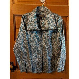 CHERYL NASH Womens Zip-up Jacket size L Large Aqua Blue Animal Print